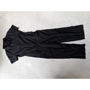 Black Short Sleeve Zip-Front Women's Jumpsuit